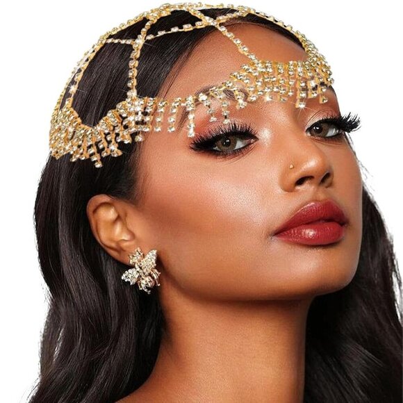 1920s Rhinestone Mesh Cap Gold Headchain Brides Prom Costume Hair Accessory main image 5